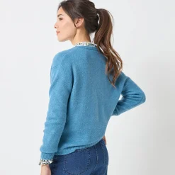 Trui En Vest<Blancheporte Vest met knopen, mix van wol en mohair gletsjerblauw