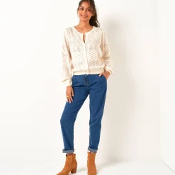 Trui En Vest<Blancheporte Vest met knopen, pointelletricot ecru