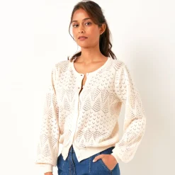 Trui En Vest<Blancheporte Vest met knopen, pointelletricot ecru