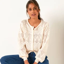Trui En Vest<Blancheporte Vest met knopen, pointelletricot ecru