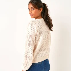 Trui En Vest<Blancheporte Vest met knopen, pointelletricot ecru