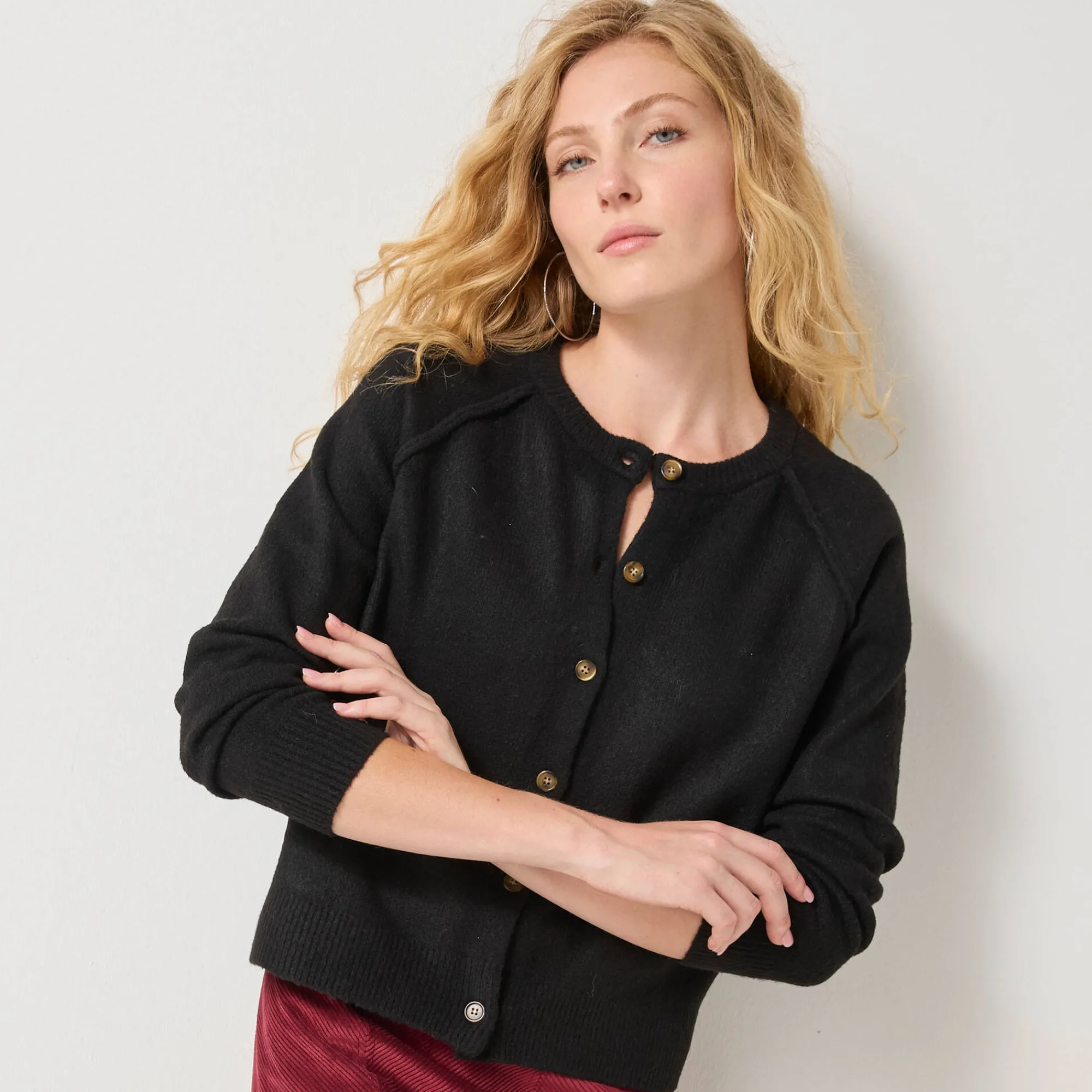 Trui En Vest<Blancheporte Vest met knopen, streelzacht tricot in wolmengelin zwart