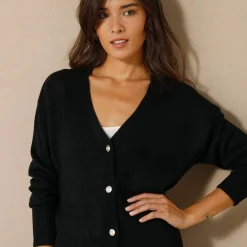 Trui En Vest<Blancheporte Vest met officiersknopen, loose volume zwart