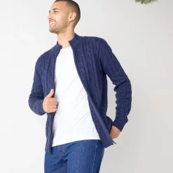 Trui En Vest<Blancheporte Vest met opstaande ritskraag en kabels marine