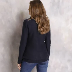 Trui En Vest<Blancheporte Vest met rits en kabelmotieven, gevoerd met pluchetricot marine