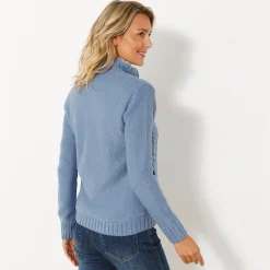 Trui En Vest<Blancheporte Vest met rits en kabelmotieven, gevoerd met pluchetricot grijsblauw