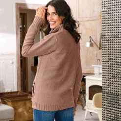 Trui En Vest<Blancheporte Vest met rits en kabelmotieven, gevoerd met pluchetricot taupe