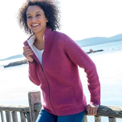 Trui En Vest<Outdoor Collection Vest met rits en pluchevoering, 30% wol violine