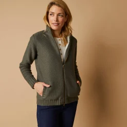 Trui En Vest<Outdoor Collection Vest met rits en pluchevoering, 30% wol kaki