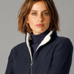 Trui En Vest<Outdoor Collection Vest met rits en pluchevoering, 30% wol marine