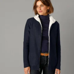 Trui En Vest<Outdoor Collection Vest met rits en pluchevoering, 30% wol marine