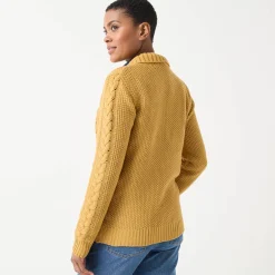 Trui En Vest<Blancheporte Vest met rits en polokraag, kabeltricot kerrie