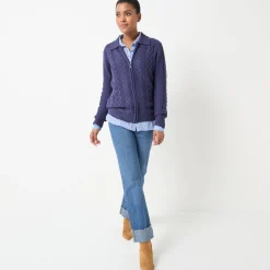 Trui En Vest<Blancheporte Vest met rits en polokraag, kabeltricot marine