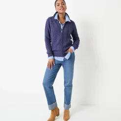 Trui En Vest<Blancheporte Vest met rits en polokraag, kabeltricot marine