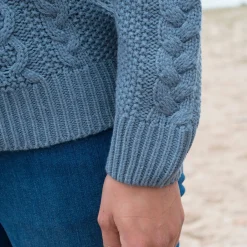 Trui En Vest<Blancheporte Vest met rits en polokraag, kabeltricot jeansblauw