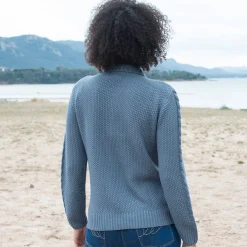 Trui En Vest<Blancheporte Vest met rits en polokraag, kabeltricot jeansblauw