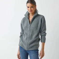 Trui En Vest<Blancheporte Vest met rits, in pareltricot chiné grijs