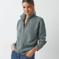 Trui En Vest<Blancheporte Vest met rits, in pareltricot chiné grijs