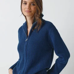 Trui En Vest<Blancheporte Vest met rits, in pareltricot inktblauw