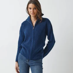 Trui En Vest<Blancheporte Vest met rits, in pareltricot inktblauw
