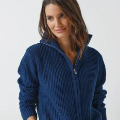 Trui En Vest<Blancheporte Vest met rits, in pareltricot inktblauw