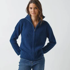 Trui En Vest<Blancheporte Vest met rits, in pareltricot inktblauw