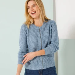 Trui En Vest<Blancheporte Vest met rits in patenttricot met mohairtouch chiné blauw