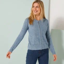 Trui En Vest<Blancheporte Vest met rits in patenttricot met mohairtouch chiné blauw