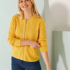 Trui En Vest<Blancheporte Vest met rits in patenttricot met mohairtouch CHINE CURRY