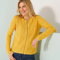 Trui En Vest<Blancheporte Vest met rits in patenttricot met mohairtouch CHINE CURRY