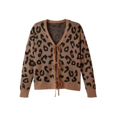 Trui En Vest<Blancheporte Vest met striklintjes, jacquard met luipaardmotief beige / zwart