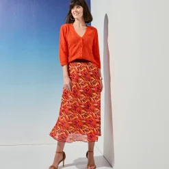 Trui En Vest<Blancheporte Vest met V-hals, ajourtricot met mohairtouch oranje