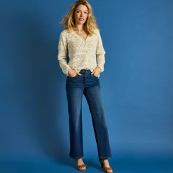 Trui En Vest<Blancheporte Vest met V-hals en knopen, fantasietricot ecru