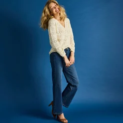 Trui En Vest<Blancheporte Vest met V-hals en knopen, fantasietricot ecru