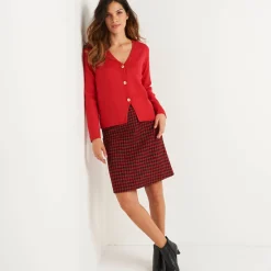 Trui En Vest<Blancheporte Vest met V-hals, knoopsluiting en asymmetrische onderkant rood