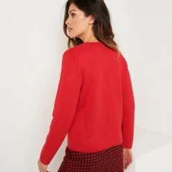 Trui En Vest<Blancheporte Vest met V-hals, knoopsluiting en asymmetrische onderkant rood