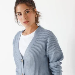 Trui En Vest<Blancheporte Vest met V-hals, ribtricot grijsblauw