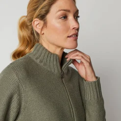 Trui En Vest<Outdoor Collection Vets met rits, 30% wol kaki