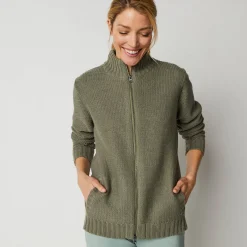 Trui En Vest<Outdoor Collection Vets met rits, 30% wol kaki