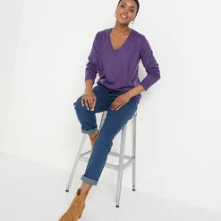 Trui En Vest<Blancheporte V-halstrui met lange mouwen aubergine
