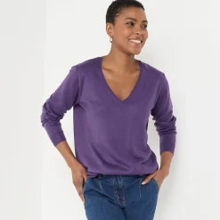 Trui En Vest<Blancheporte V-halstrui met lange mouwen aubergine