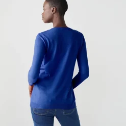 Trui En Vest<Blancheporte V-halstrui met lange mouwen felblauw