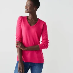 Trui En Vest<Blancheporte V-halstrui met lange mouwen fuchsiaroze