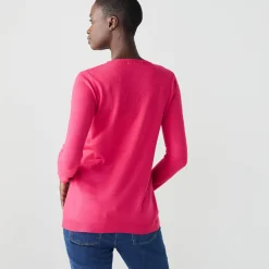Trui En Vest<Blancheporte V-halstrui met lange mouwen fuchsiaroze