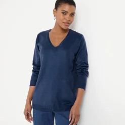 Trui En Vest<Blancheporte V-halstrui met lange mouwen marine