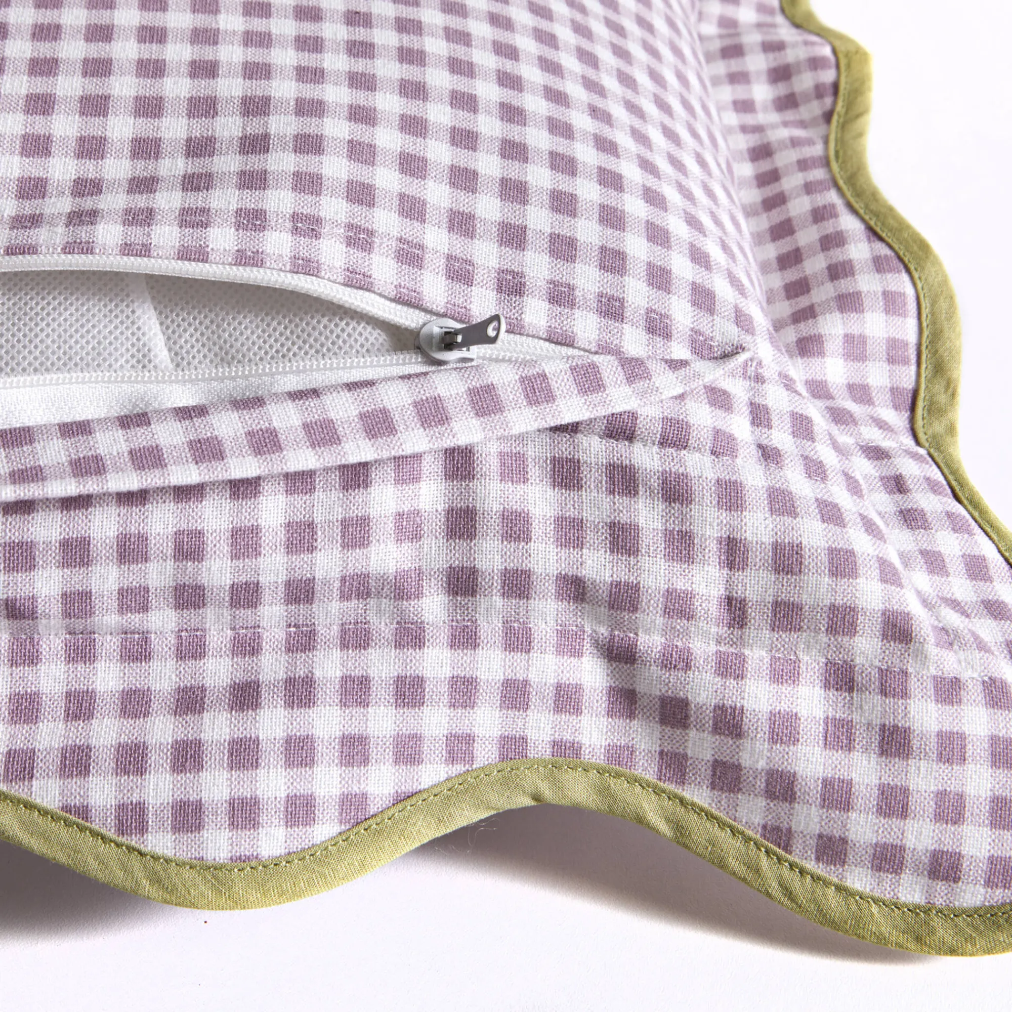 Kussen<Blancheporte Vichy kussen met contrasterend feston parma