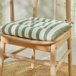 Stoelkussentje<Blancheporte Vierkant, gestreept stoelkussentje - set van 2 eucalyptus