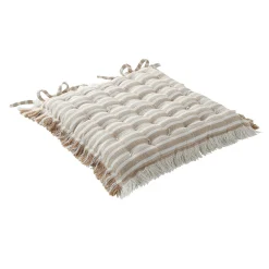 Stoelkussentje<Blancheporte Vierkant, gestreept stoelkussentje met franjes - set van 2 beige