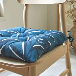 Stoelkussentje<Blancheporte Vierkant stoelkussentje met bladerenprint - set van 2 blauw