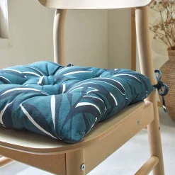 Stoelkussentje<Blancheporte Vierkant stoelkussentje met bladerenprint - set van 2 grijsblauw